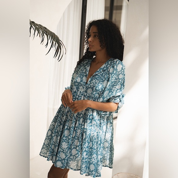 NWT-Arctic Blue Floral Boho Dress - Picture 1 of 8